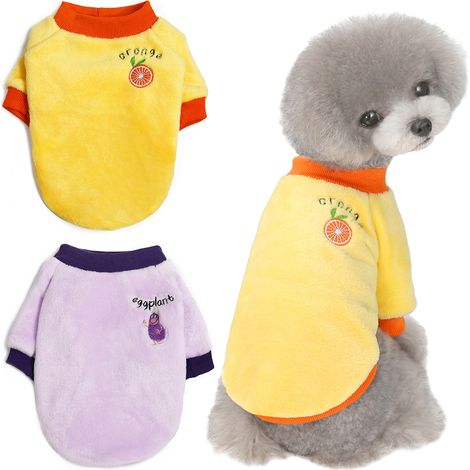 2 pulls pour chien, velours corail, tailles M à XXL, convient aussi aux chats, jaune et violet (1/5)