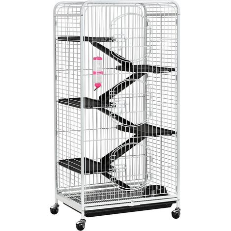 Yaheetech Gabbia per Coniglio Nano da Interno Esterno a 5 Ripiani Animali Domestici Grande in Metallo con 4 Rotelle Orientabili 64 x 43 x 131 cm Bianca (1/5)