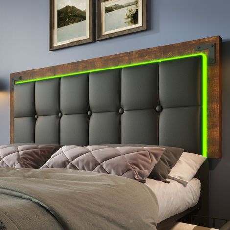 Bettgestell mit LED-Beleuchtungsleiste und 4 Schubladen, Doppelbett Polsterbett, Höhenverstellbarem Kopfteil, Funktionsbett, PU Schwarz (Ohne Matratze)