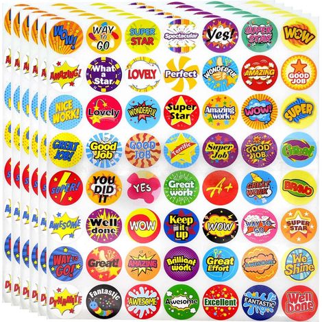 336 autocollants colorés de récompense, autocollants de motivation auto-adhésifs, 56 motifs différents, 2,5 cm, pour l'école et les