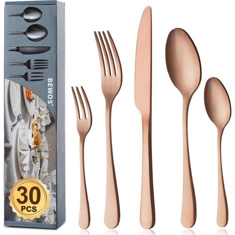 Besteckset 30teilig 6 Personen 30 Stück Runde Griffe in Roségold (1/5)