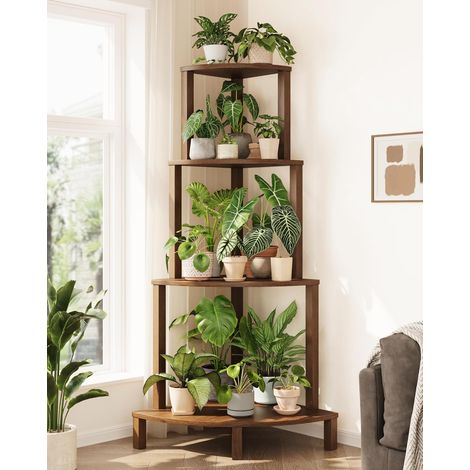 Étagère d'angle pour plantes, support à 4 niveaux, étagère d'intérieur en bois pour plantes, hauteur 66 pouces, décoration de jardin pour le salon et le balcon Étagères de 167,6 cm de haut, décoratio (1/5)