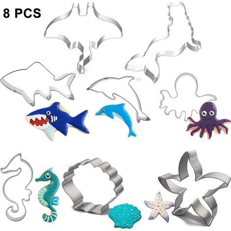 Emporte-pièces en acier inoxydable en forme de costume d'animal marin, moules pour biscuits, fournitures et cadeaux de fête d'anniversaire pour enfants (1/5)