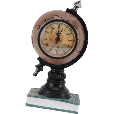 Horloge globe terrestre décorative en résine avec tirelire intégrée, marron, idéale pour une chambre d'enfant. (1/5)