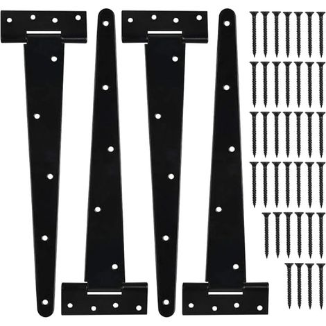 Charnière Porte Lourde TIMESETL 4Pcs Charnières en T 34 CM Charnières Robustes Charnière Plate Noires, Penture Volet Bois, Charniere Porte Placard, pour Portails d'usine et d'entrepôt (1/5)