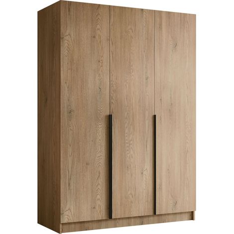 Armario Closico Decoron I, Luminoso madera + Negro, 215x150x58cm, Puertas de armario: Con bisagras, Número de estantes: 0