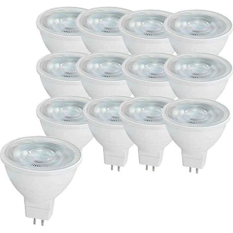 Lot de 12 ampoules LED MR16 5 W GU5.3, équivalent à une lumière halogène MR16, blanc froid 6000 K, 500 lumens, intensité non variable AC/DC 12 V [Classe énergétique A]dyk-alovez (1/4)