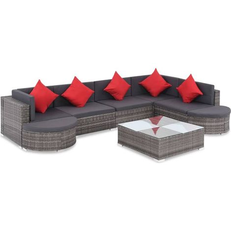 INLIFE Salon de jardin 8 pcs avec coussins Résine tressée Gris (1/5)