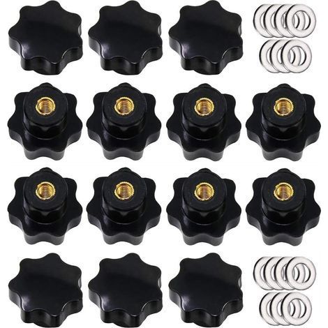 14 Pièces M8 Bouton de Serrage à Filetage Moleté, Poignée en étoile, Boutons à Main en Forme D'étoile Bouton de Serrage en Plastique Noir avec Rondelles (1/5)
