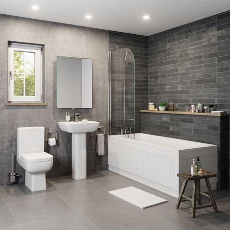 Bathroom Suite Basin Pedestal Close Coupled Toilet Straight Bath