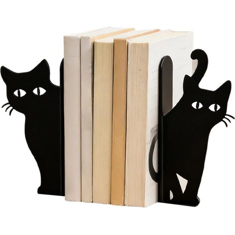Serre-Livres en métal 2 Pièces Support de Livres Métal Antidérapant Chat Maintien livres étagères Pour bibliothèque étagère bureau maison décoration (1/5)