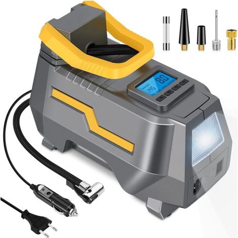 150PSI Compresseur à Air Portatif électrique, Pompe à air numérique, Mini Pompe à vélo DC 12V et AC 220V avec lumière LED et écran LCD pour Voitures, Vélos, Motos, Balles, etc