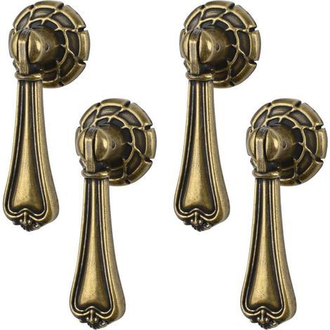 BUNTHAUS Lot de 4 poignées de suspension vintage en alliage de zinc sculpté en bronze pour armoires, armoires, placards, tiroirs, portes