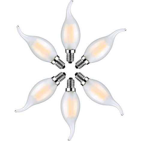Lot de 6 Ampoule LED Flamme E14 4W Blanc Chaud 2700K-Ampoules Bougie à Filament pour Lustres-Verre Dépolie (1/5)