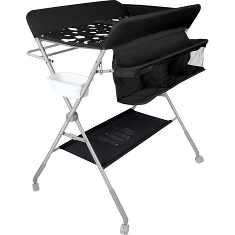 Table à langer bébé avec Panier de Rangement et Roues Verrouillables, Table à Langer avec Ceinture de sécurité, réglable en hauteu, Noir (1/5)