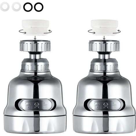Aérateur de robinet rotatif à 360 degrés, tête de robinet d'évier de cuisine réglable à 3 modes, chromée (lot de 2) (1/4)