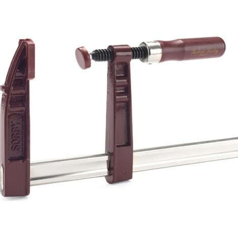 Serre-joint à vis extra robuste 150 mm 6", 300 kg, profondeur 120 mm, têtes fonte, barre nickelée (1/5)