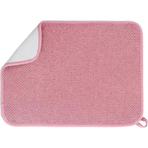 Tapis absorbant en microfibre 30 x 40 cm – Ultra-absorbant, séchage rapide – Lavable en machine – Convient à tous les ustensiles de cuisine – Rose