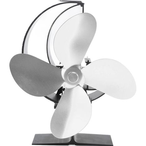 Ventilateur de Poêle à Bois 4 Pales, Alimenté par la Chaleur, Design Lune-Étoile, pour Intérieur et Extérieur, Argenté (1/5)