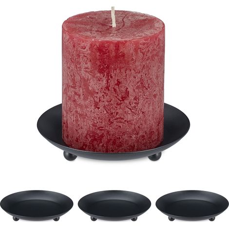 Dessous pour Bougies, Lot de 4, diamètre de 10 cm, métal, Support Rond, Porte-Bougies, Noir (1/5)