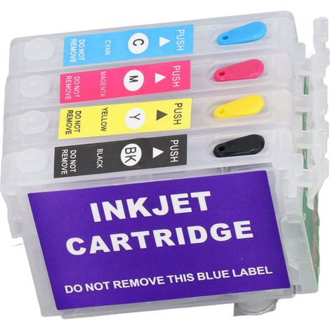 4 Cartouches d'Encre Rechargeables Noir Cyan Magenta Jaune avec Puce Permanente Compatibles T1411 T1412 T1413 T1414