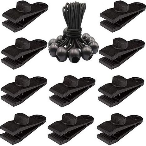 Lot de 20 clips de bâche robustes – Pinces de tente à vis pour bâche avec boule élastique pour auvent, auvents, pergola, couvertures en toile, camping en plein air, piscine. (1/5)