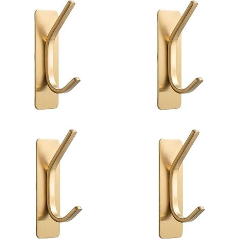 Crochets autocollants dorés pour suspension - Robustes à coller (supporte 6 kg), crochets muraux pour serviette, manteaux, sacs, porte-monnaie, clés - pour salle de bain, cuisine - en acier (1/5)