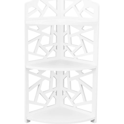 1 Étagère d'angle, 3 niveaux, Panneau mousse PVC, 18,5x47x18 cm, Salle de bain, Salon