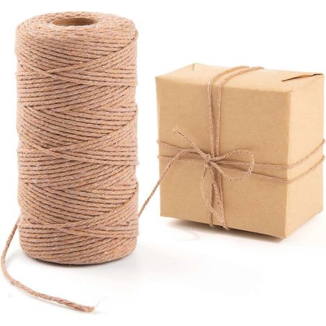 Lot de 2 ficelles de jute naturelle, 100 mètres de ficelle pour loisirs créatifs, jardinage, emballage cadeau et matériaux d'emballage (brun naturel) (1/4)