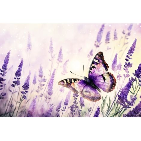 Kinderfototapete Lavendelfeld und Schmetterling Aquarell DWK438 300x200 (1/5)
