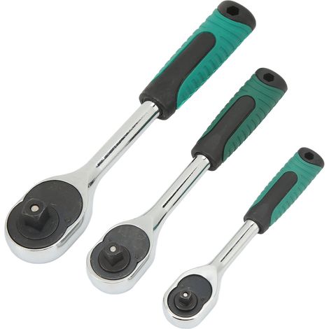 Clé à rochet 3/8 pouce 24 dents en métal, lot de 3, outil de réparation automobile, clé à douille manuelle robuste. (1/5)