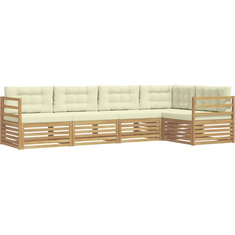 Outdoor-Sofagarnitur 5 stk. 5-Sitzer Weiß und Creme Polyester vidaXL (1/5)