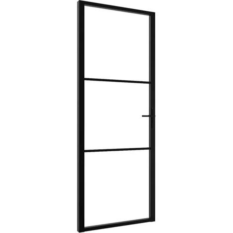 Porte intérieure, en verre trempé et alliage d'aluminium, 76 x 201,5 cm, noire. (1/5)