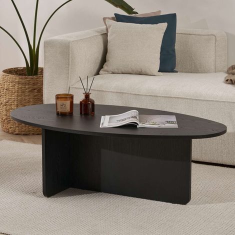 Mesa de Centro Parona, Forma Ovalada, Tablero de Madera Noble, Color Negro, 120x65x40h cm Negro (1/5)