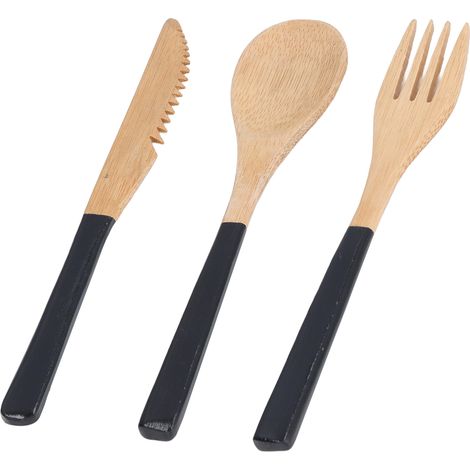 Ensemble Couverts En Bois - 3 Pièces Cuillère Fourchette Couteau - Phoebe Naturel Sans BPA - Usage Quotidien Et Pique-Nique - Lot De 3 (1/5)