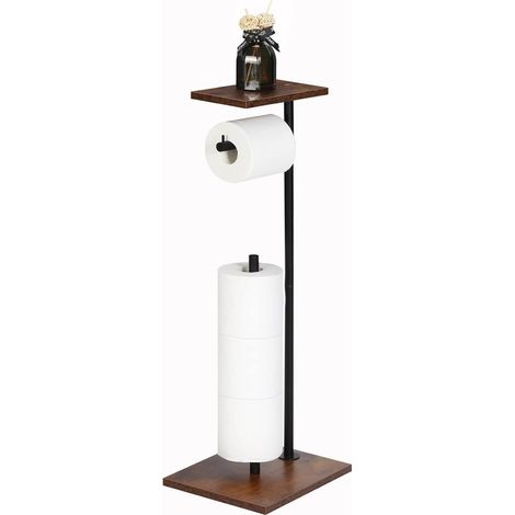 Support de papier toilette autonome avec étagère pour rangement de rouleaux de papier de soie - Noir et marron rustique (1/5)