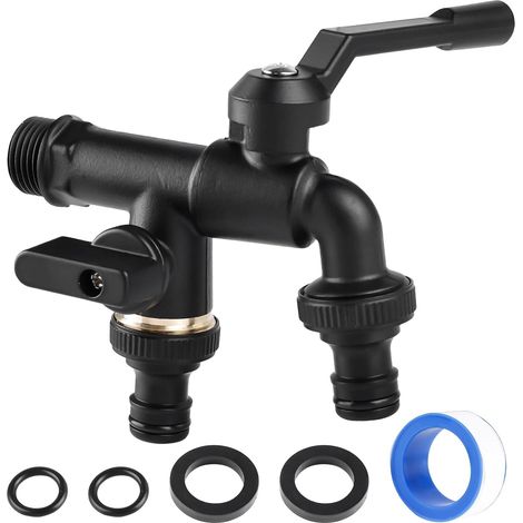 Universal-Gartenhahn, 1/2 Zoll Messing-Doppelhahn, für Waschmaschine, schwarz