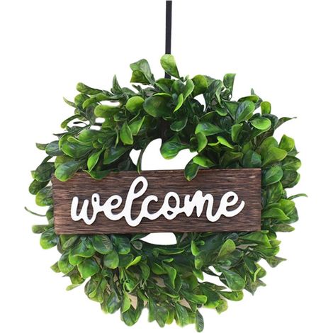 Couronne de Plantes Vertes Artificielles, Décoration Murale pour Maison Bureau Fête (1/5)