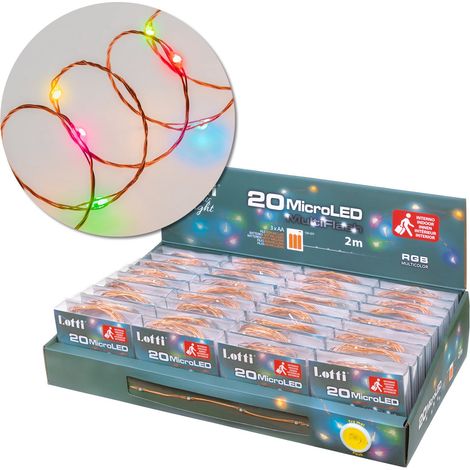 Lotti Catena Natale 20 Micro Led Rgb 2 Mt 3 x AA Scatola Pvc