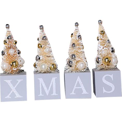 Mini Sapin de Noël Artificiel avec Base en Bois pour Bureau Décoration de Table Fêtes