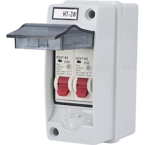 Boîtier de distribution étanche IP65, ignifugé, 2 voies, avec disjoncteur de type C, pour usage extérieur, 20 A et 32 A. (1/5)