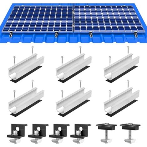 Kit de Montage pour Panneau Solaire- Rails de 12 cm, Support de Panneau Solaire, Support Réglable en Aluminium pour Toit en Métal ou Plat, pour Panneaux épais 30-35 mm