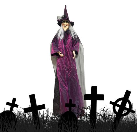 Décorations de Sorcières d'halloween Sorcière Volante avec Capteur de Mouvement et Yeux LED Clignotants Décor Extérieur Festif Effrayant pour Entrée Jardin Fêtes Masquées (1/5)