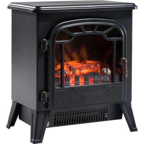 Homcom – Cheminée électrique noire 900-1800W – Puissance réglable 925W/1850W – Capacité de couverture 18-24 m² – Verre trempé et métal (1/7)