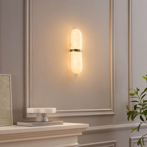 Ovale Wandleuchte in Marmoroptik mit goldenem Ring 40 cm - Positano (1/5)