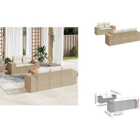 6-tlg. Garten-Sofagarnitur mit Kissen Beige Poly Rattan - Gartenmöbel - Outdoor Möbel - Rattan Gartenset - Lounge Set - Esstisch (1/3)