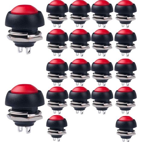 Lot de 20 mini-interrupteurs à bouton-poussoir momentanés rouges de 12 mm, étanches, 1 A 250 V CA / 3 A 125 V CA, pour Raspberry Pi DIY (1/5)