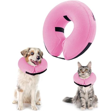 Collar inflable para perros con cierre de velcro ajustable para uso postoperatorio, protección contra mordeduras y picaduras (rosa, M) (1/5)