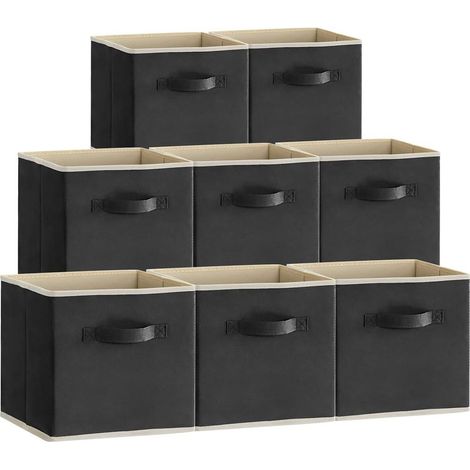 Lot de 8 Cubes de Rangement Pliables, Panier en Tissu, Caisse, Boites Rangement avec Poignées, Organisateur pour Vetements, Jouets, 33 x 38 x 33 cm, 42 L, Noir (1/5)