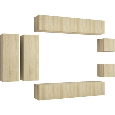 Conjunto de muebles mueble aparador TV televisión salón dormitorio salón 8 piezas roble sonoma madera contrachapada marrón 020024348